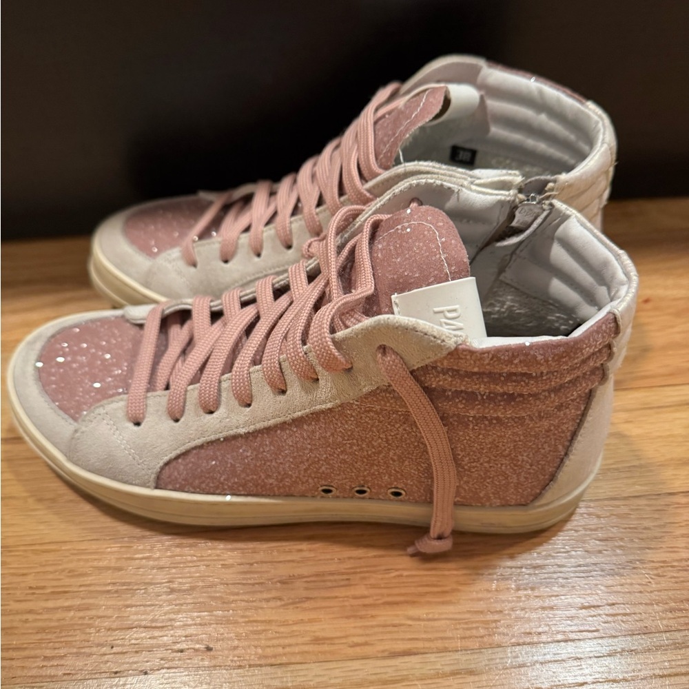 P448 Pink Glitter High-Top Sneakers